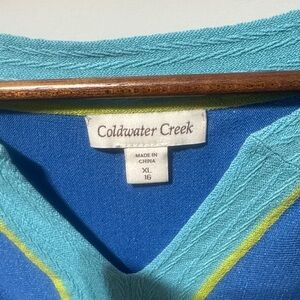 Coldwater Creek Teal, Royal Blue & Lime V-Neck Top